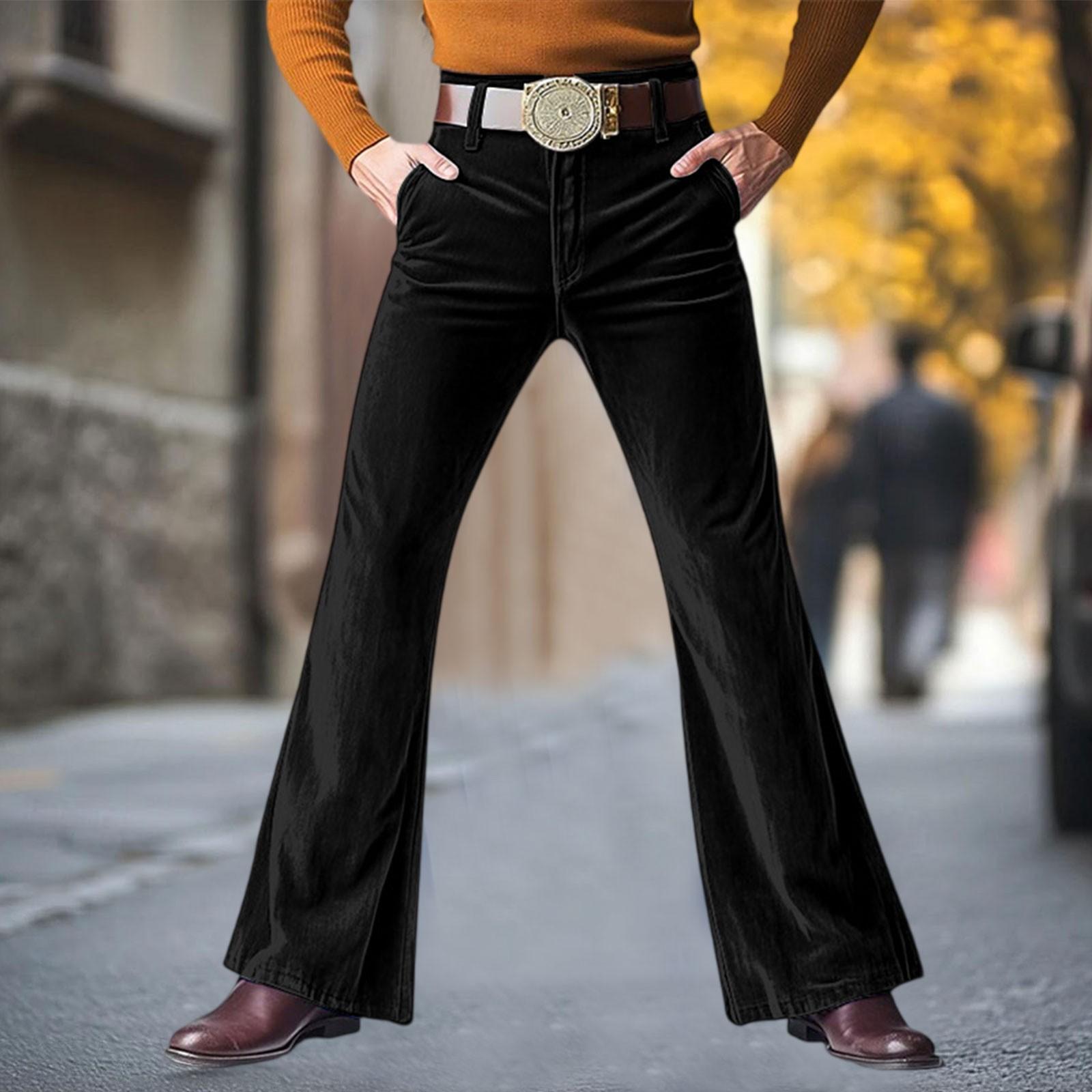 

Мужские винтажные брюки-клеш 60-х 70-х годов, классический комфорт, расклешенные клеши, ретро диско наряды для мужчин XL чёрный