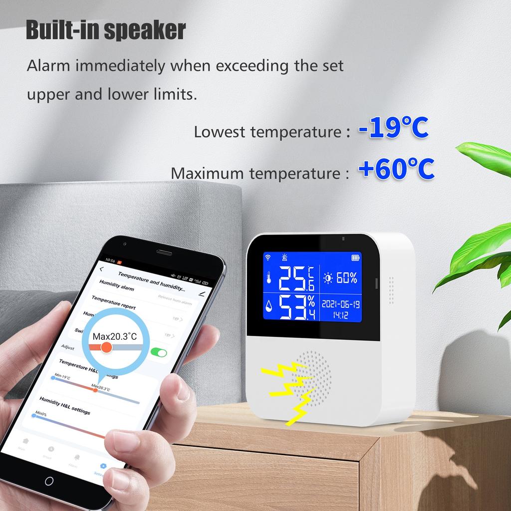 Smart Wireless WiFi Digital Thermometer Hygrometer LCD Screen Home Tuya APP Notification WIFI Temperature and Humidity Sensor