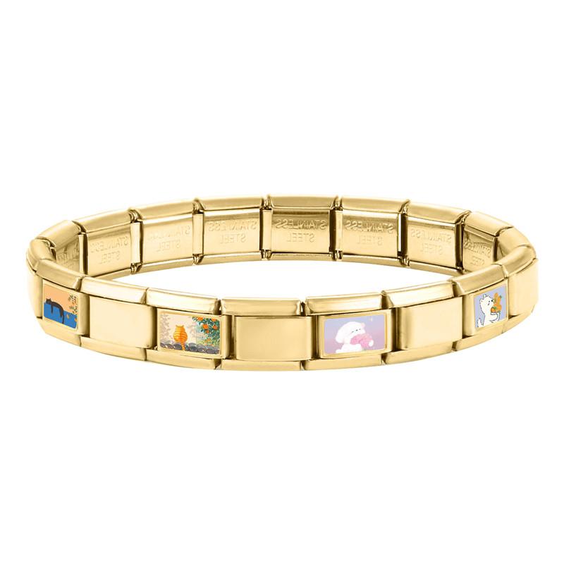 New Lovely Cat Dog Flowers Gold Color Italian Charm Links Fit 9MM Stainless Steel Bracelet Women Men DIY Making Christmas Gifts