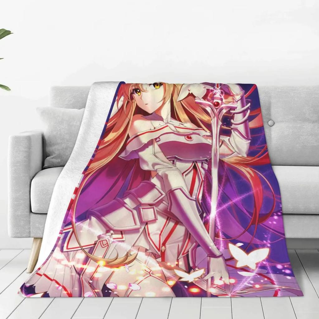 Asuna Yuuki Fleece Blanket Sword Art Online Anime Funny Throw Blanket for Sofa Bedding Lounge 150*125cm Quilt