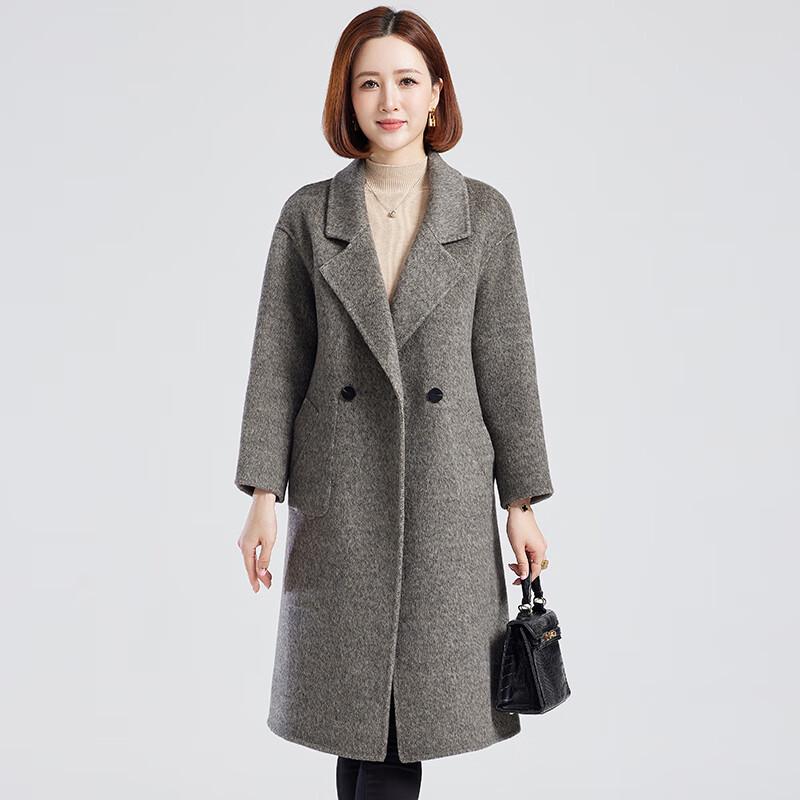 FengXun Women's Double-Faced Wool Blend Mid-Length Coat