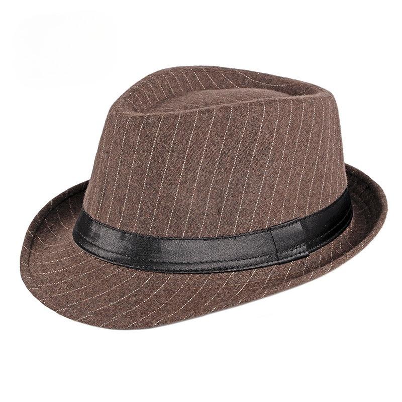 

British Style Striped Fedora Hat for Men Autumn Winter Warm Jazz Hat Vintage Gentleman Trilby Cap Casual Versatile Formal Hat M（56-58cm） темно-коричневого кольору
