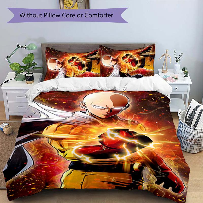 Saitama 3pcs Bedding Set Duvet Cover Closure Includes 1 Duvet Cover & 2 Pillowcases for All Seasons Bedroom Home Dorm Decor