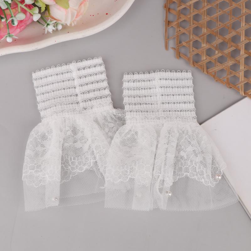 

1 пара перчаток для фото из тюля для дизайна ногтей, искусственные плиссированные манжеты для маникюра, реквизит для фотосъемки, типсы для ногтей, демонстрационный рукав, модные аксессуары белый