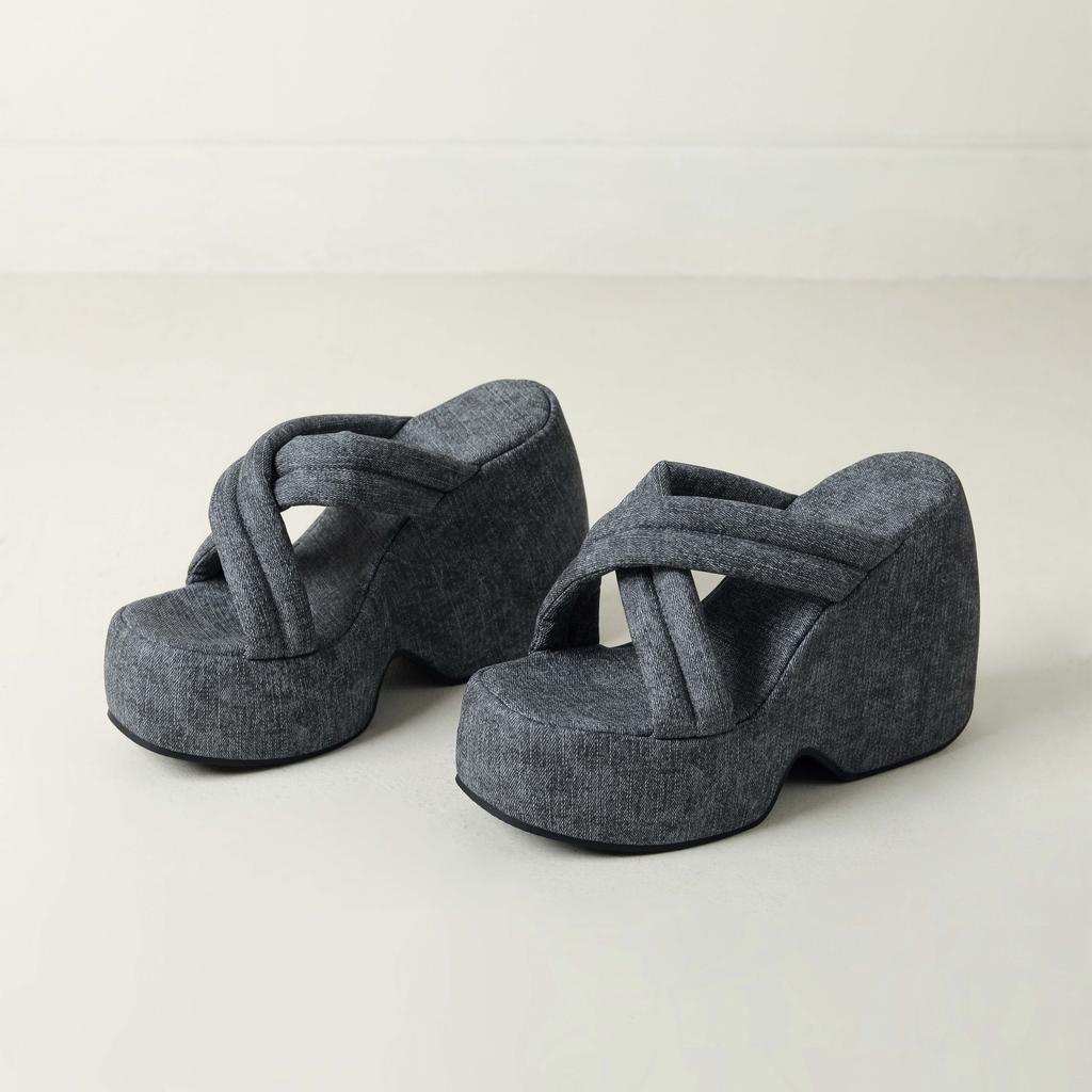 Krazing Pot Mules Polyurethane Summer Size 43 Women Platform Super High Heels Women Peep Toe Slip On Waterproof Sandals