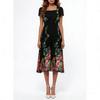 Summer Women Elegant Floral Print U Neck Short Sleeve Evening Pary Long Dress