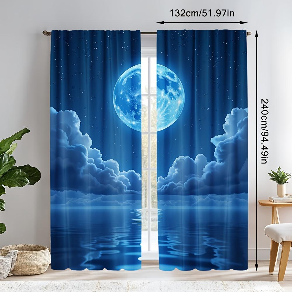 2D Flat Printing Ocean Starry Design Theme Doorway Curtain Rod Pocket   Lightweight Design   Perfect for Creating A Serene Atmosph