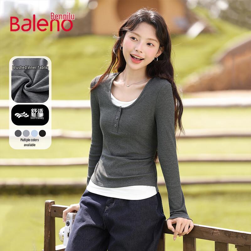 Baleno Women s Faux Layered Crew Neck Long Sleeve T-Shirt L