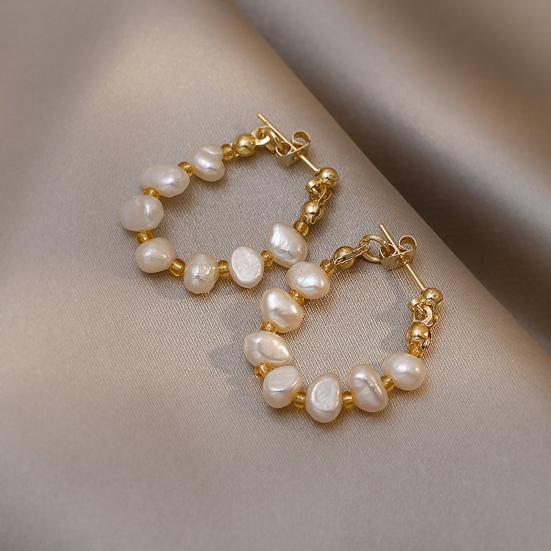 1 Pair Hoop Earrings Baroque Faux Pearls Decor Korean Style Design Earrings Jewelry Gift Fashion Accessories