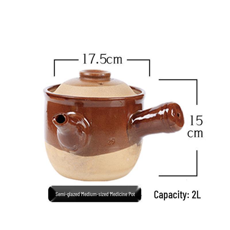 Traditioneller Steingut-Kräuterabkochkessel mit Deckel – Hochtemperaturbeständig, Offenflammenfest zur Gesundheitserhaltung