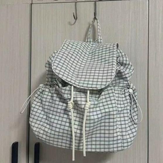 

Корейский ins легкий нейлоновый клетчатый рюкзак 2025 новый большой вместимости ленивый ветер универсальная сумка-тоут с кулиской