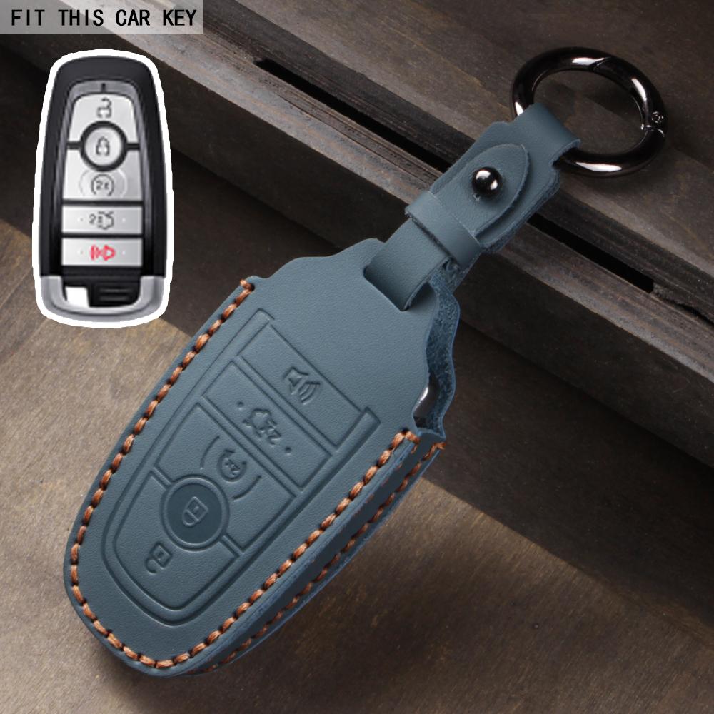 Fit for Ford Mustang Edge Explorer Focus F150 F250 F350 F550 Escape for Lincoln Mondeo 4 5 Buttons Leather Car Key Case