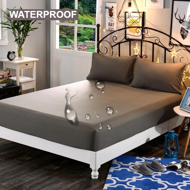 1pc Waterproof High-grade Reactive Dyed Thick Fabric Fitted Sheet Elastic Available in A Variety of Sizes,Soft Bed Sheet,Write,grey,black,120/140/160