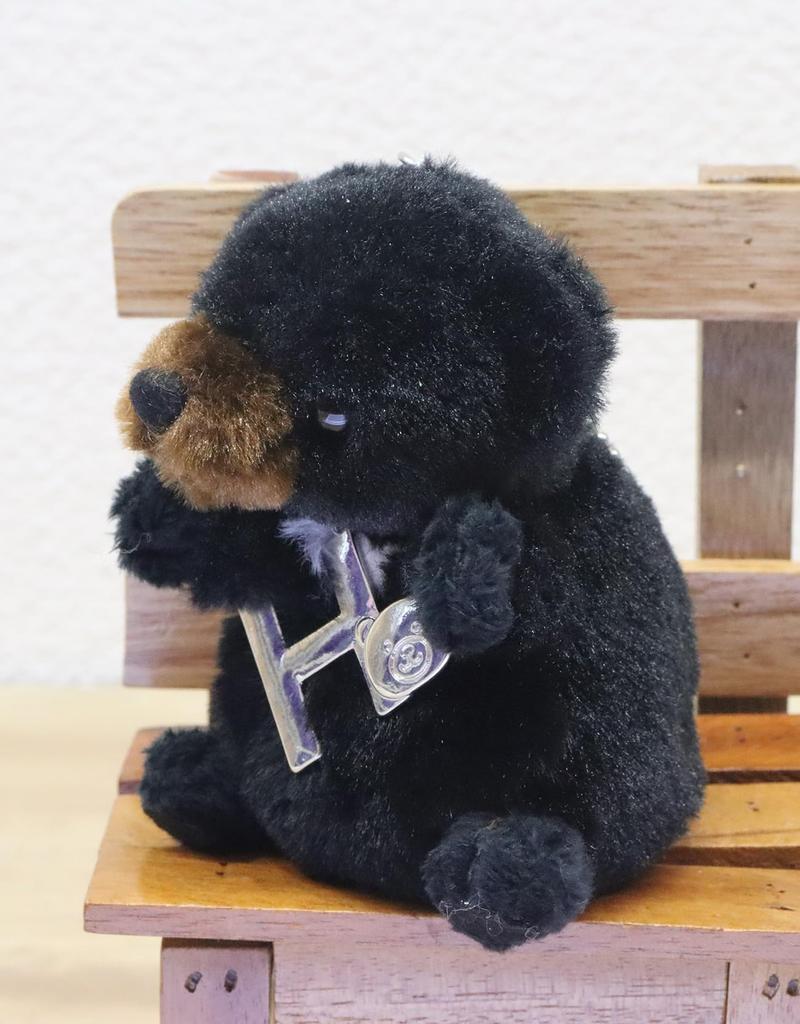 Take Off Asiatic Black Bear Plush Toy Strap with Initial Charm [H] Angel's Mischief Series