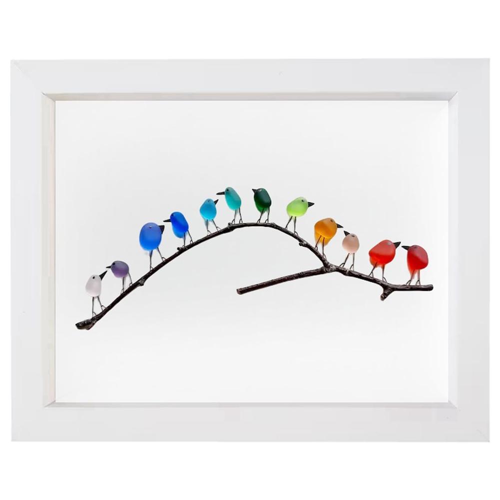 Sea Glass Rainbow Bird Ornament Wall Decoration Art Wall Hanging Birthday Gift Living Room Bedroom Ornament Decoration Crafts