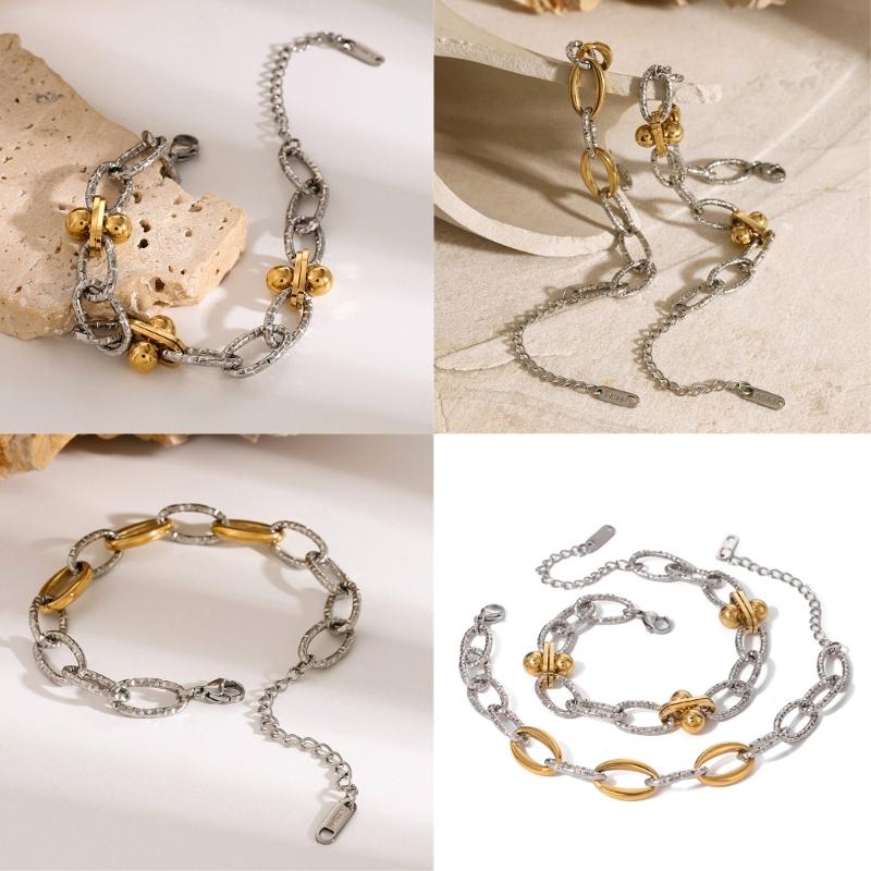 Stainless Steel Double Tone Handmade Bead Chain Bracelet Adjustable Length Wristchain Fashionable Wristwear Jewelry