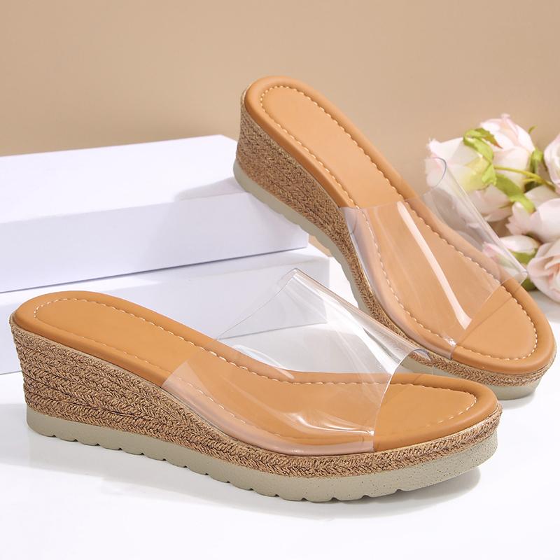 Fashion Wedge Heel Transparent Pvc Sandals Women 2025 Plus Size Thick Bottom Summer Slippers Woman Platform Outdoor Slides Female 36-43