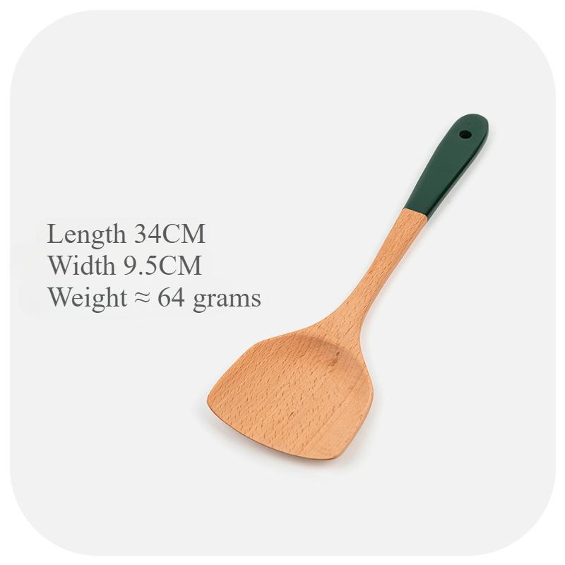 Dunkelgrün Langer Griff Holz Kochküchenutensil Antihaft Pfannenwender Hitzebeständig Suppenlöffel Utensil Küchenzubehör
