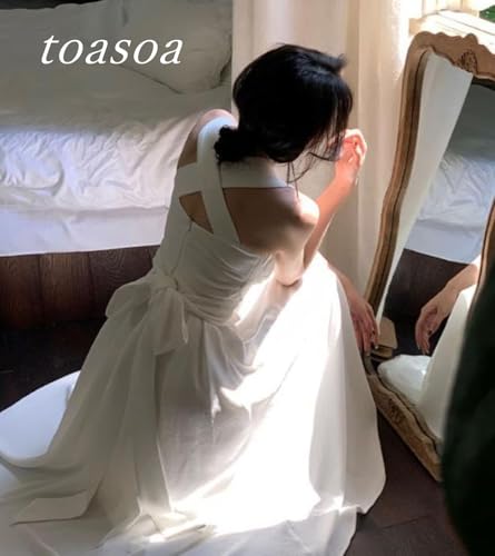 Toa Soa Women's White Knee-Length Flared Dress with Back Ribbon (L)