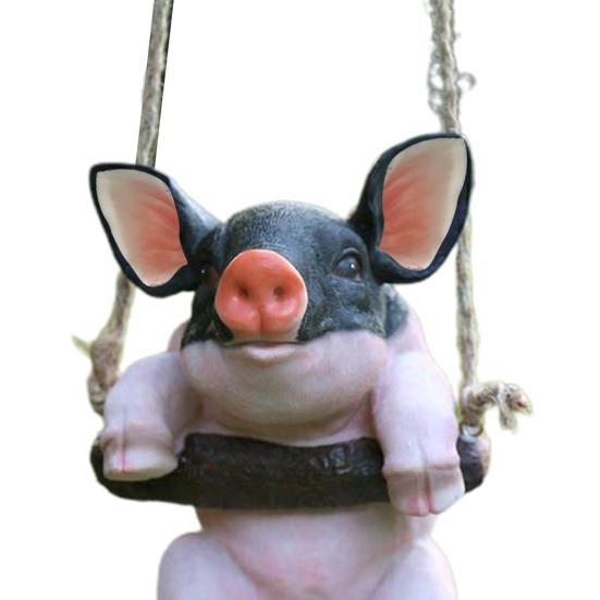 Hanging Statue Animal Pig Shape Landscape Pendant Resin Simulation Swing Figurines Outdoor Decorations