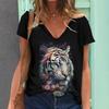 Summer V-neck 3D Animal Pattern Printed Top Fashionable Casual Short Sleeved Women's T-shirts