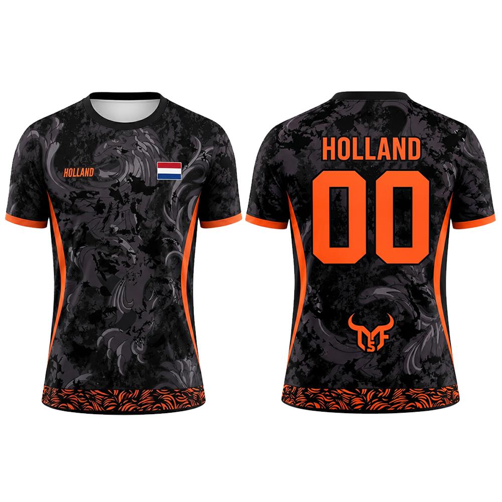 Niederlande Flaggen-Print Fußballtrikot Outdoor Freizeit Atmungsaktiv Kurzarm Oberteile Sommer Herren Fitness Sport Training Fußball T-Shirt 6XL