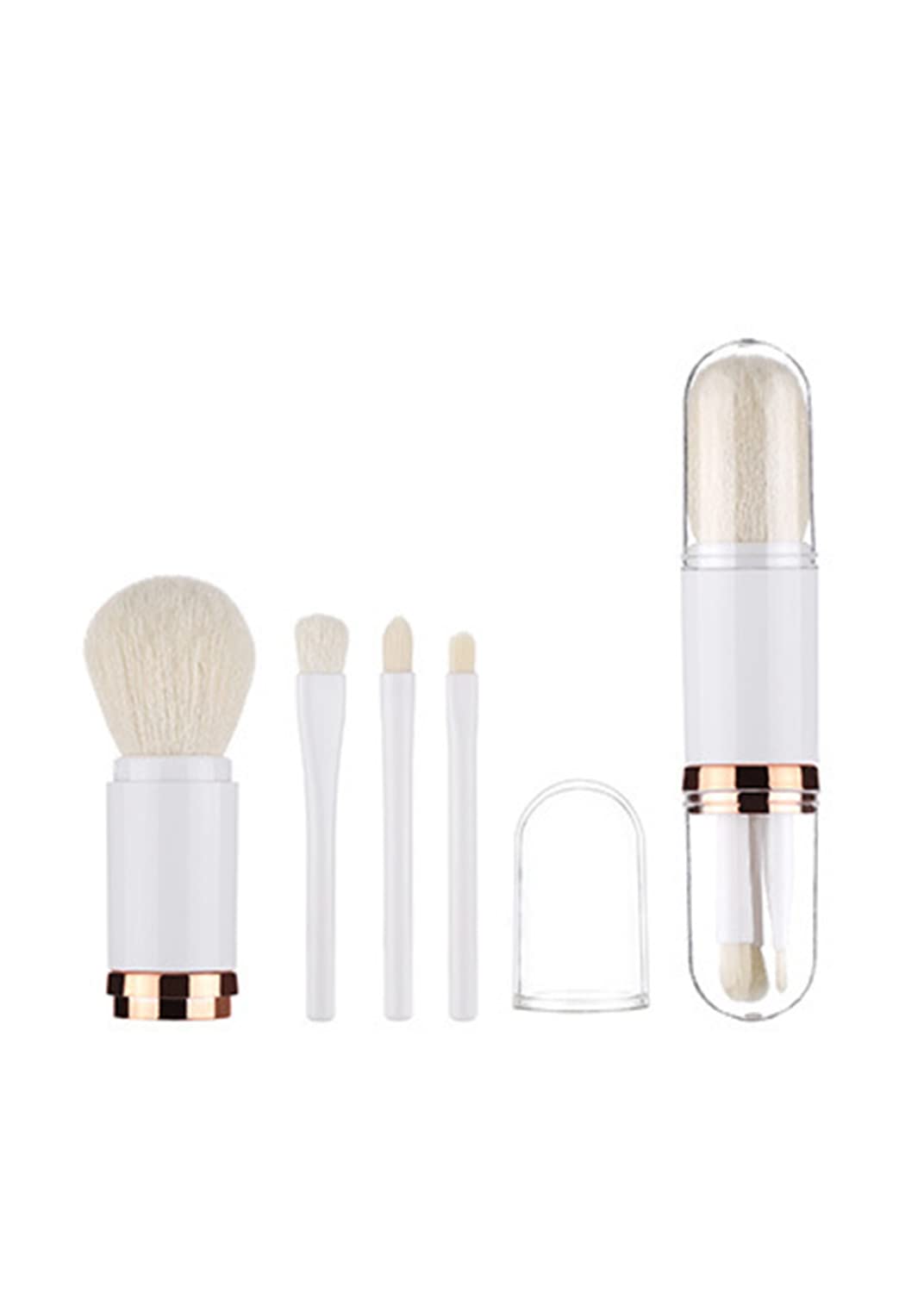 

portable capsule case makeup brush set of including face and powder Perfect for sensitive Cute, 4, brushes. skin. (White) белый
