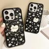 Stylish Black Flower Phone Case with Magnetic Bracket for iPhone 11, 12, 13, 14, and Promax Models: Perfect for Women.