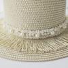 Women's Vintage Pearl Tassel Sun Hat French Retro Wide Brim Straw Hat
