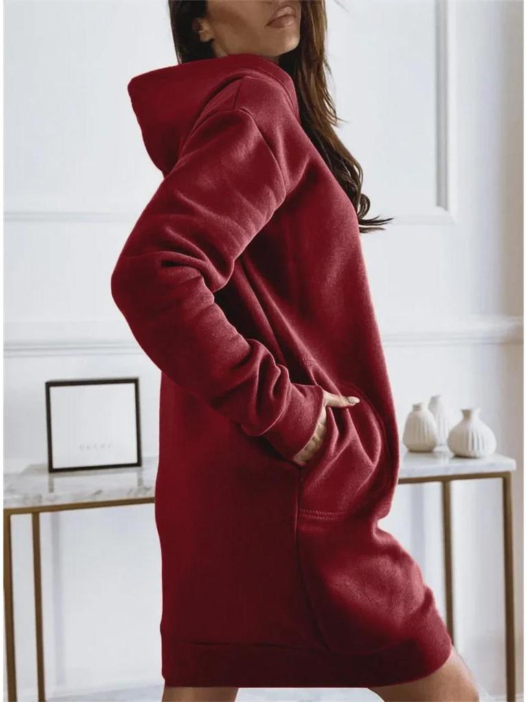 2024 Autumn/Winter Women's Solid Color Hooded Streetwear Loose Sweatshirt