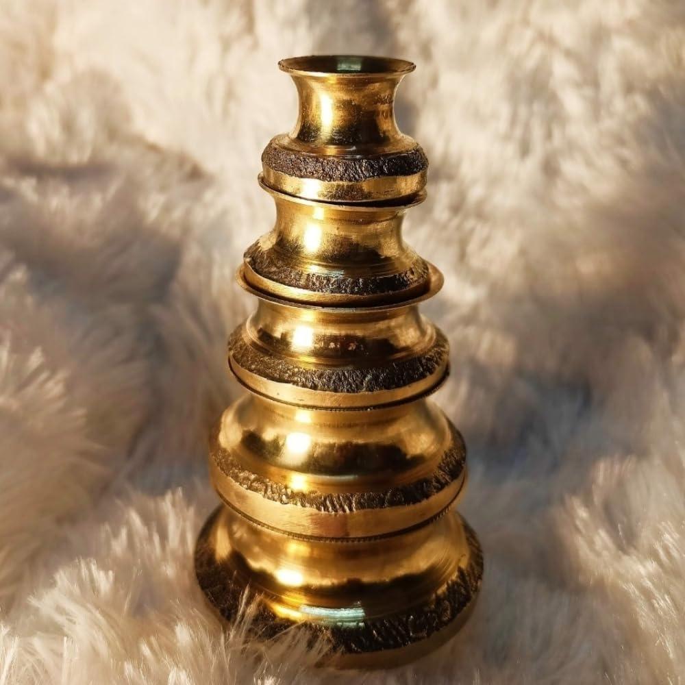 BlueQueen Set of 5 Antique Brass Handcrafted Carved Mini Matka Pot Kalash Set Home Temple Décor
