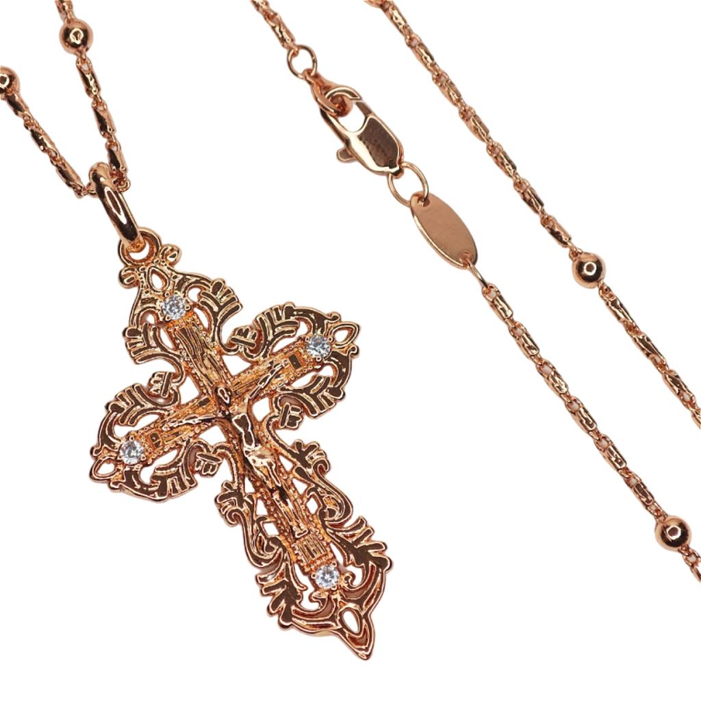 Rose Gold Italian Craftsmanship Exquisite Lace Zircon Cross Necklace Jewelry Gifts for Women