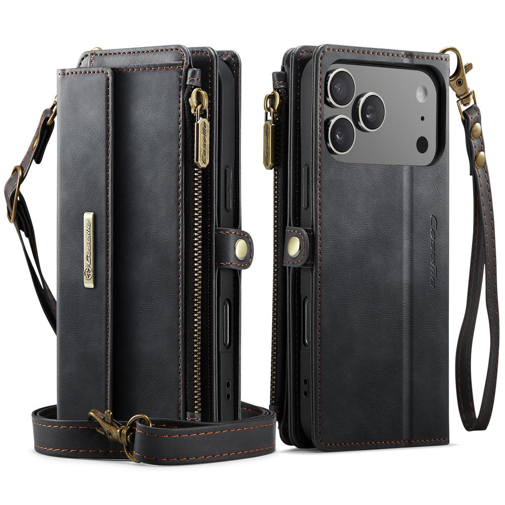 Crossbody Magnetic Card Zipper Solt Wallet Flip Leather Case For iPhone 17 Pro Max 16 Plus 15 14 13 12 11 Long Lanyard Bag Cover