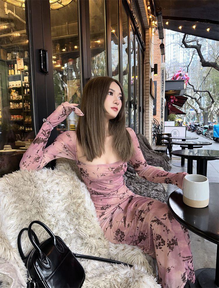 Sweet and spicy style imperial sister atmosphere hip skirt women s spring and autumn new slim and thin retro beautiful temperament dress S
