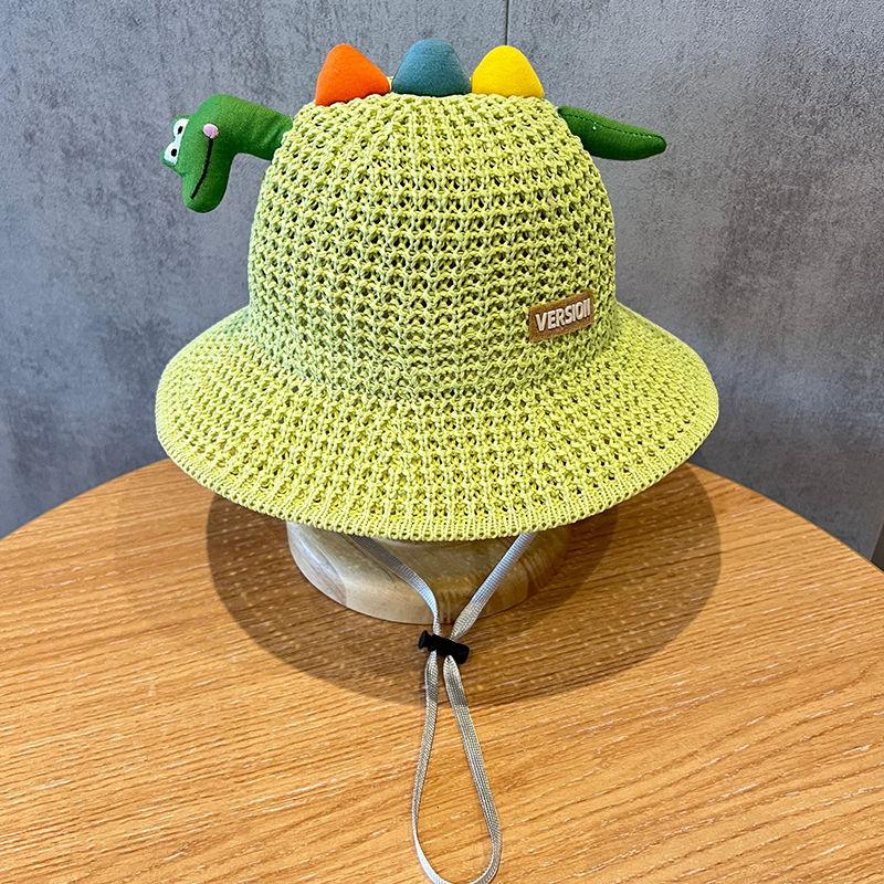 Pălărie de protecție solară pentru copii, de vară, cu plasă subțire, cu boruri largi, tip pescar, pentru băieți și fete, versatilă, cu dinozaur, de primăvară, pentru plajă, drăguță