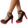 Schwarz Rot Damen High Heels Pumps Plateau Knöchelriemen Mary Jane Schuhe Mode Absatz Tanzparty Hochzeitsschuhe Weiblich Neu