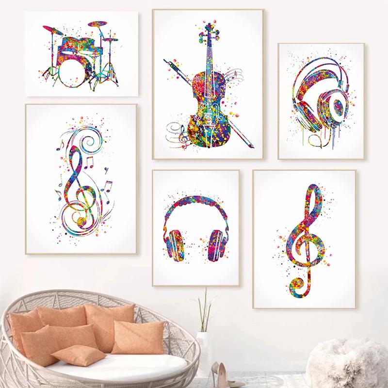 Music Notation Equipment Watercolor Poster Print Music Art Vintage Picture Wall Art Canvas Painting for Home Room Decor Cuadros