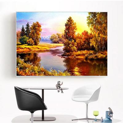 5d diy broca redonda completa pintura diamante ponto cruz lakeside cottage pôr do sol bordado paisagem