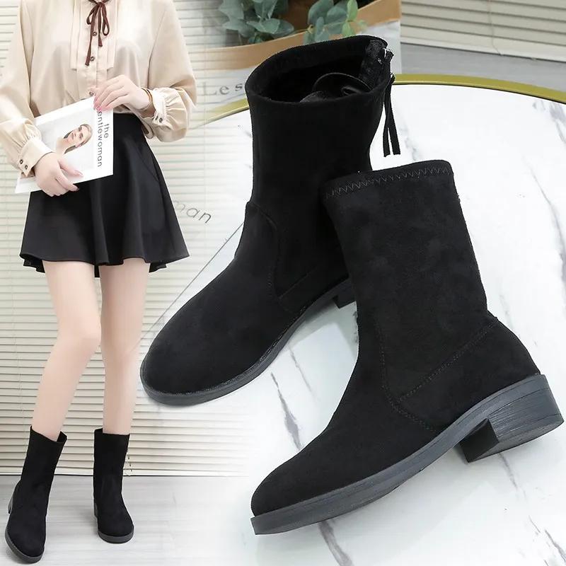 Autumn Winter 2024 New Shoes Women Thick-Soled Casual Plus Size 43 Black Suede Short Boots Fashion Women Boots