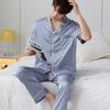 1011 Men's Summer Ice Silk Short Sleeve and Long Pants Three-Piece Set, Youth Thin Silk Men's High-End Set