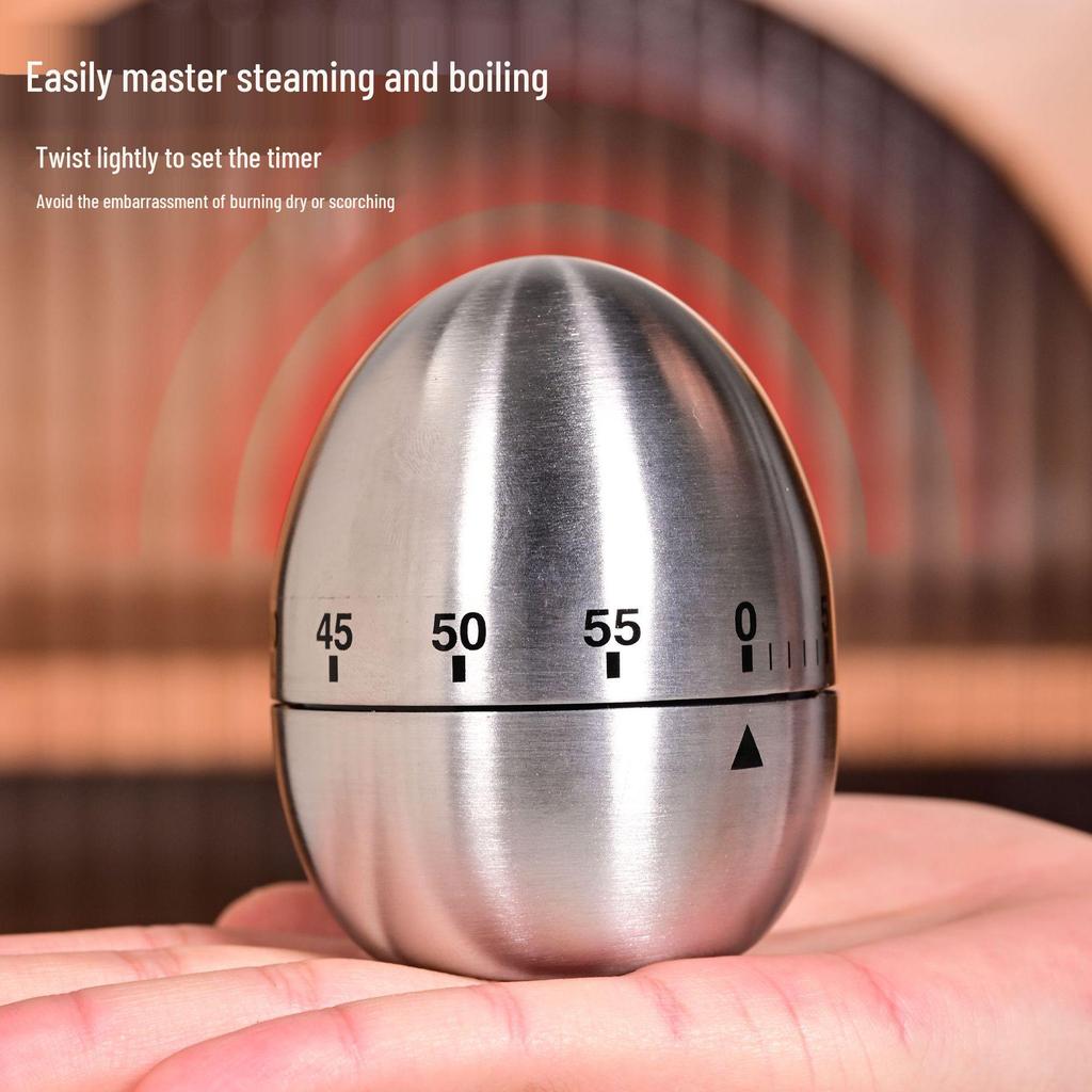 Egg-Shaped Stainless Steel Kitchen Timer for Cooking and Baking