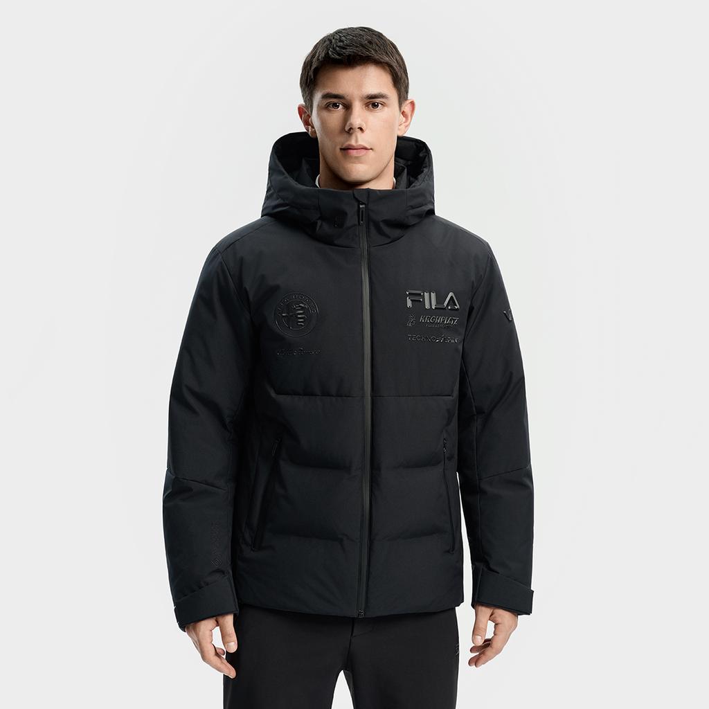 Fila Ski Series 4810 Goose Down Fashionable Cool Ski Sports Comfortable Versatile Warm Zipper Pocket Hooded Down Jacket Men Outerwear A11M546919FBK