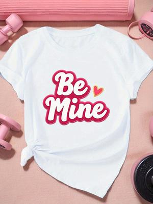 Be Mine" Women's Sports Tee Playful Script Short Sleeve Round Neck Harajuku Sleeve Clothing Street Tops Tees Aesthetic Clothes