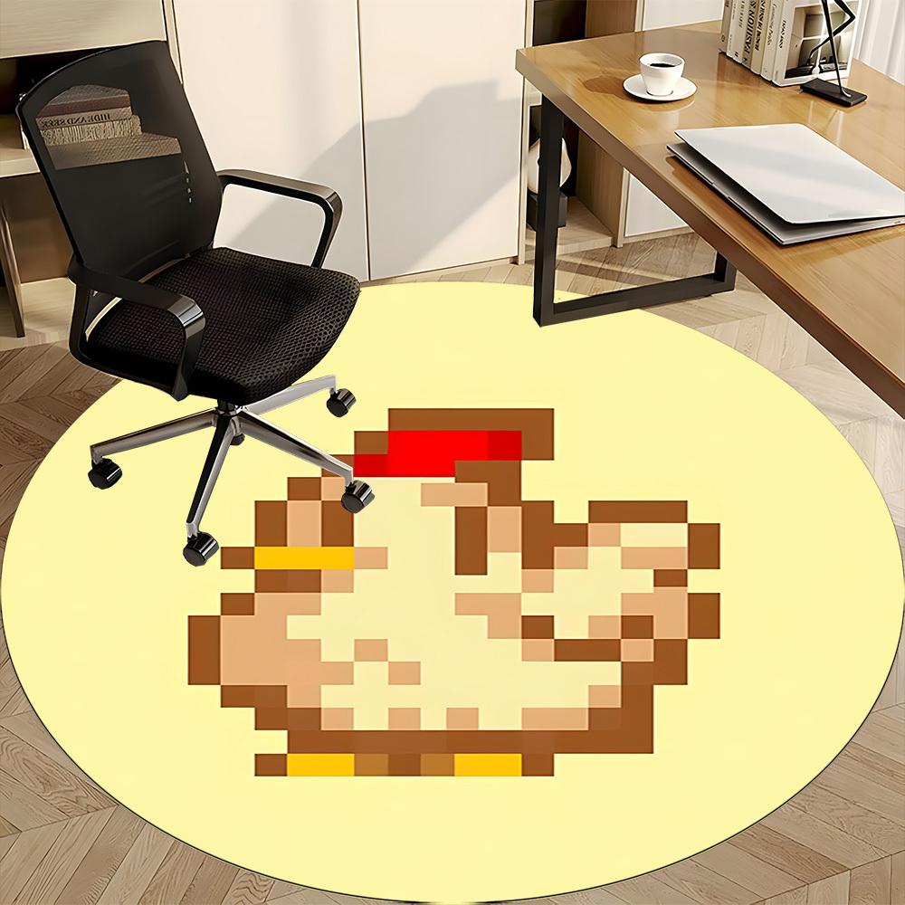 1pc Chicken Pixel Stardew Valley Office Round Area Rug, Indoor Mat Suitable For Office, Under Office Chairs Bedroom Living Room Home Decor  A0908145