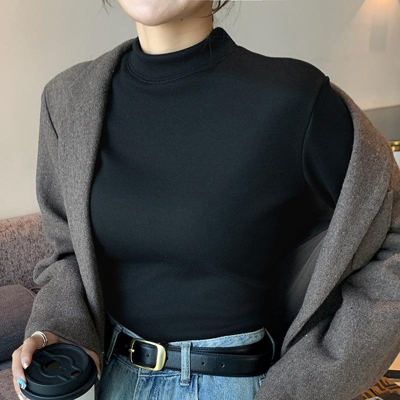 Threaded Velvet Half Turtleneck Bottoming Shirt for Women, Autumn and Winter New Style Thickened German Velvet Mid-collar Warm Top