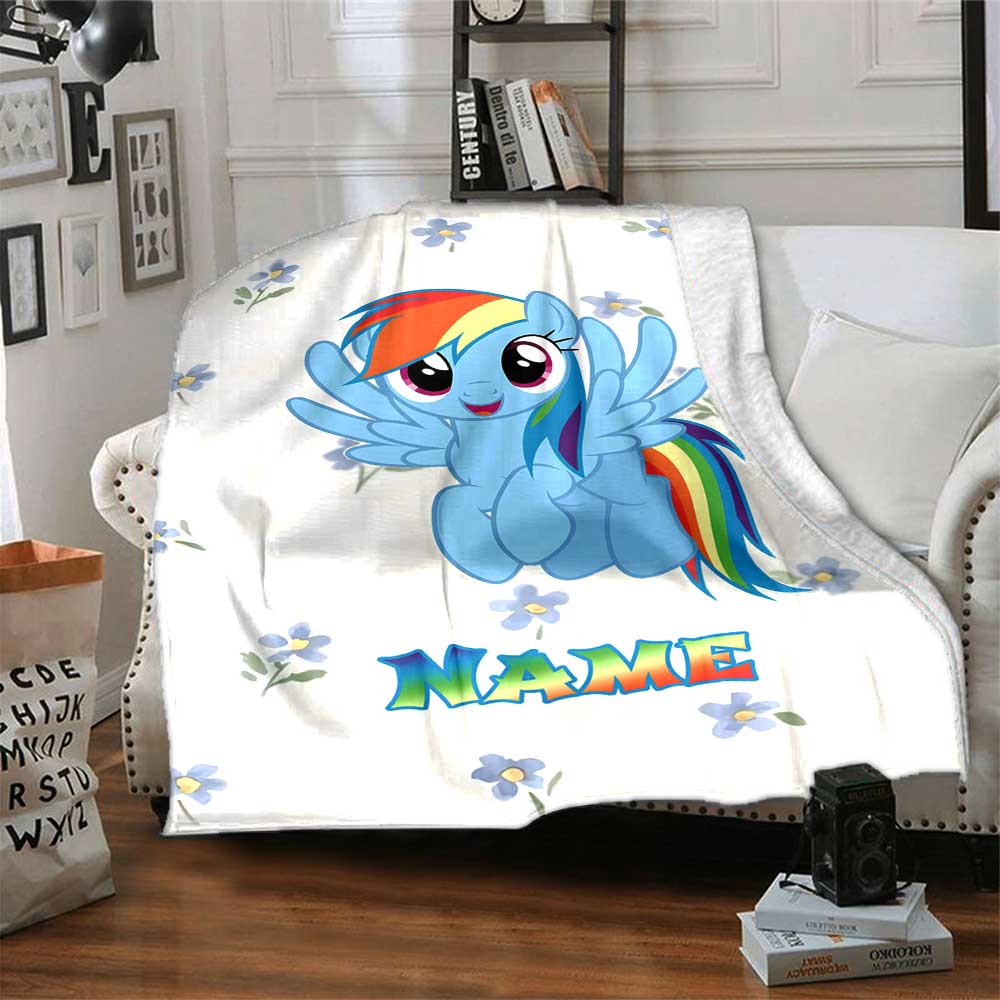 Little Pony (2) Personalized Name Blanket Throw Customizable Blanket Soft Warm Cozy Throw For Seaside Bed Office Bedding All-Season Use