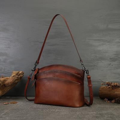 Echtes Leder Damen Tasche Kleine Einfarbig Retro Vielseitige Pendler Schulter Umhängetaschen