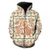3D Digital Print Hooded Zip-Up Oversized Casual Sweatshirt Men Loose Fit Streetwear