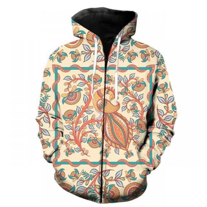 3D Digital Print Hooded Zip-Up Oversized Casual Sweatshirt Men Loose Fit Streetwear