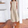Women Summer Dress Striped Patchwork Sleeveless O-neck Loose Dress-up Pockets A-line Women Midi Dress Women Clothes
